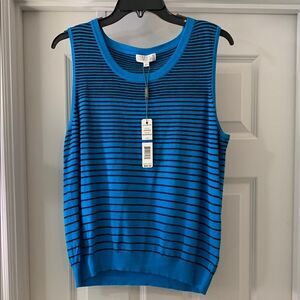 Joseph A. Vibrant Blue and Black Striped Sleeveless Top